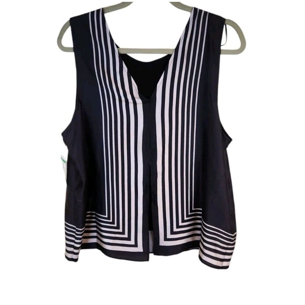 Halogen Nordstrom Geometric Front Slit Sleeveless Top Rich Black Women's Size XL